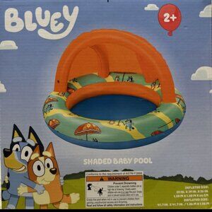 Bluey Shaded Baby Pool  2+ Inflatable Sun Canopy Kids 39in X 39in X 26in